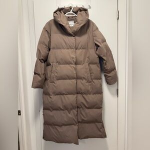 Frank and Oak Women’s “The Long Highland Puffer Coat” in Walnut